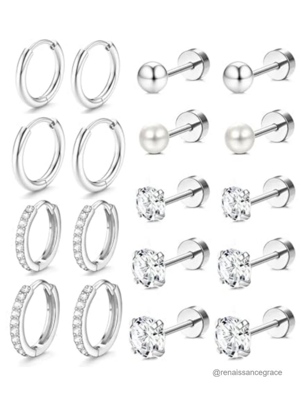 14K Gold Plated Flat Back Earrings Set for Multiple Piercings Surgical Steel